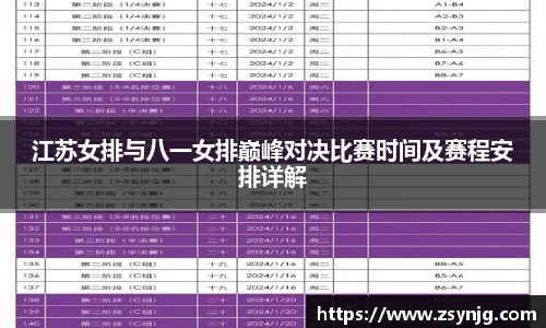 江苏女排与八一女排巅峰对决比赛时间及赛程安排详解